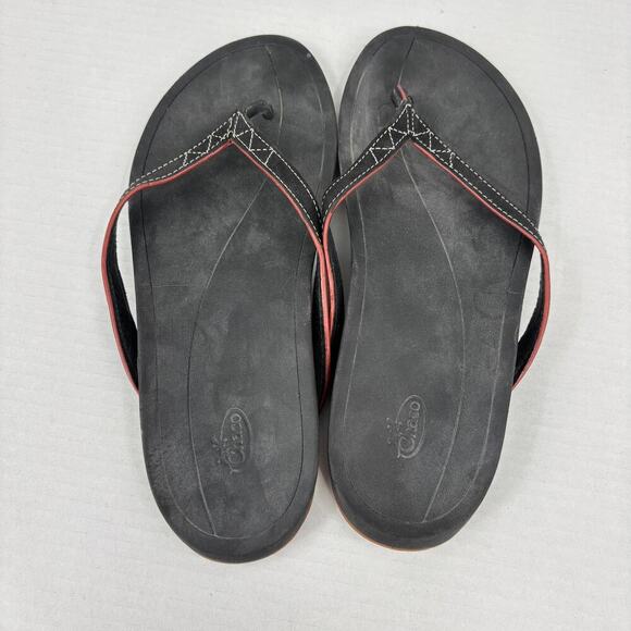 Chaco Flip Flop Sandals Womens Size 8 Black Leather Thong Arch Support - Picture 3 of 8